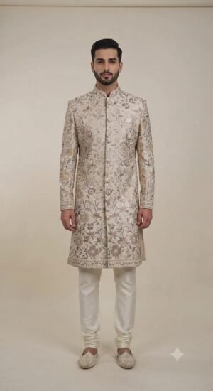 Ivory Floral Embroidered Sherwani