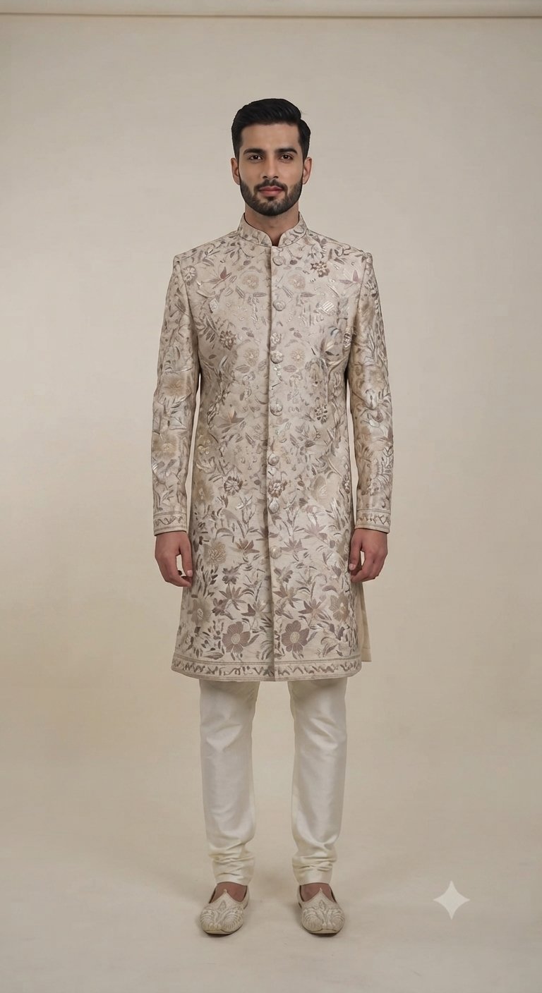 Ivory Floral Embroidered Sherwani