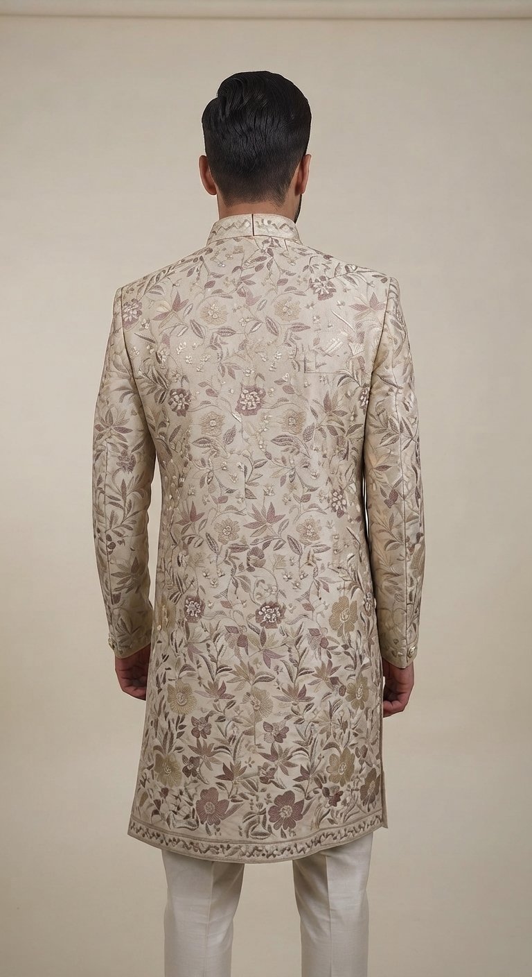 Ivory Floral Embroidered Sherwani - Image 2