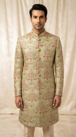 Champagne Floral Embroidered Sherwani
