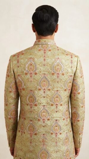 Champagne Floral Embroidered Sherwani